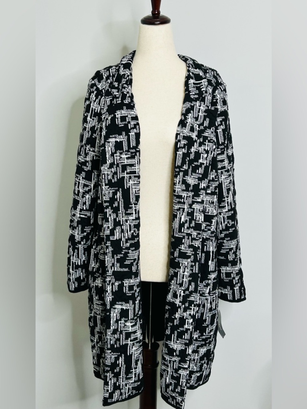 NEW Alfani Plus Black and White Jacquard Open-Front Jacket Cardigan Long Size XL - Picture 5 of 14